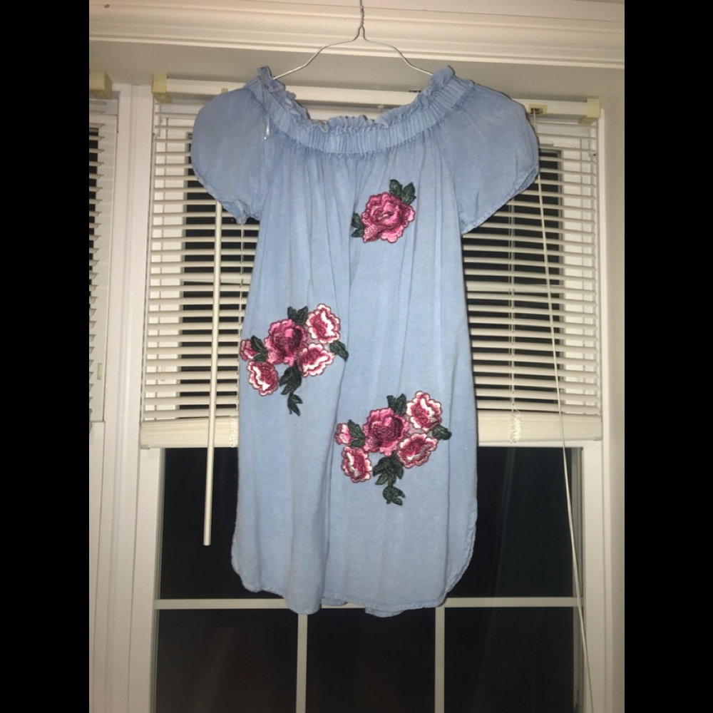 Blue off the shoulder top with flowers